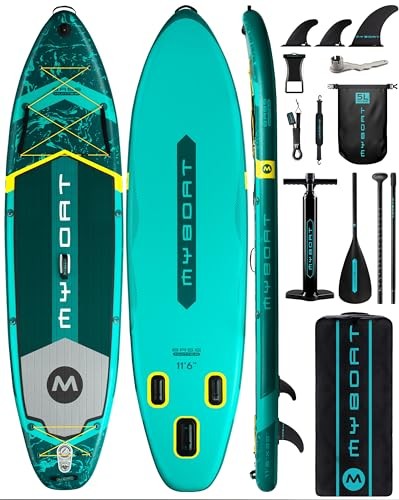 11'6"×34"×6" Extra Wide Inflatable Paddle Board, Stand Up green basic version