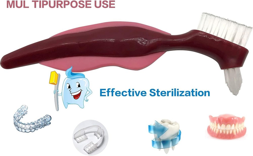 Premium Hard Denture Brush, Multi-Layered Bristles & Portable Double Sided...
