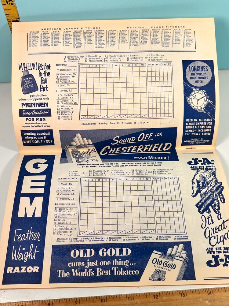 🔥 1952 Boston Red Sox Baseball Program v Senators Unscored HIGH GRADE!🔥