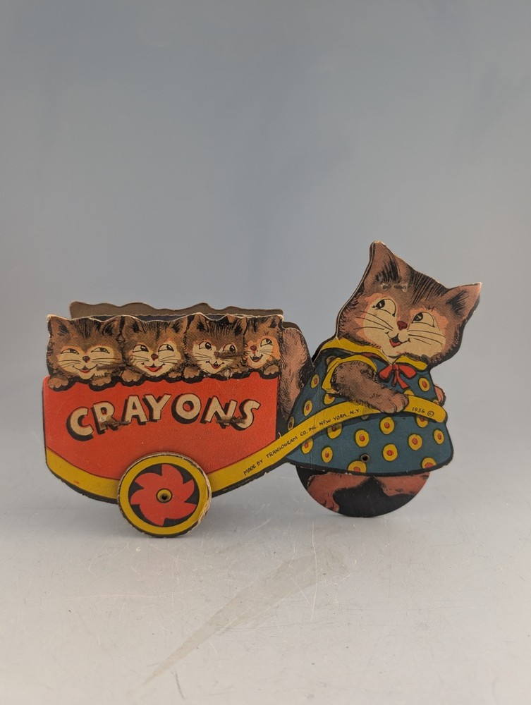 RARE 1936 TRANSOGRAM CAT PULL TOY CRAYON HOLDER