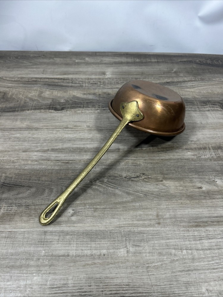 Vintage Copper Pot Pan With Hand Cast Brass Handle 9" Mid Depth
