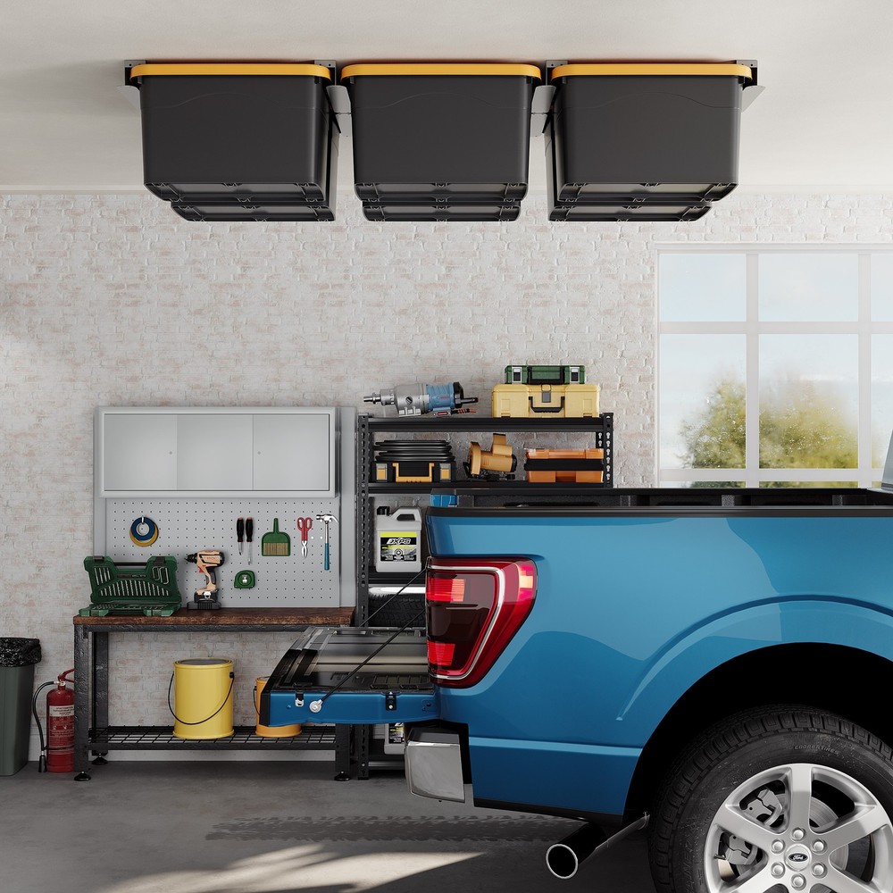 8PC(6 Bins) Overhead Ceiling Storage Bin Rack for Garage Organization - Gray