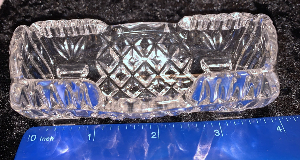 Vintage Diamond Pattern Pressed Glass Open Rectangular Toothpick Holder Dish