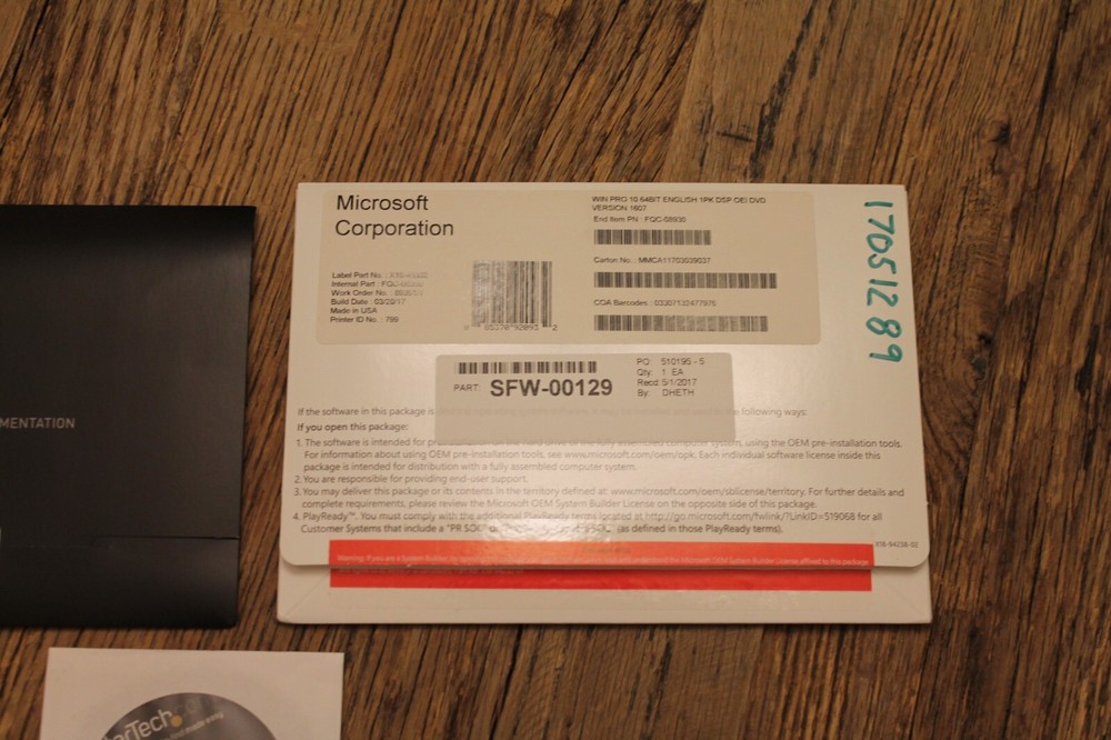 Microsoft Windows Pro 64bit Installation Disk W/Nvidia Driver Software w/Startec