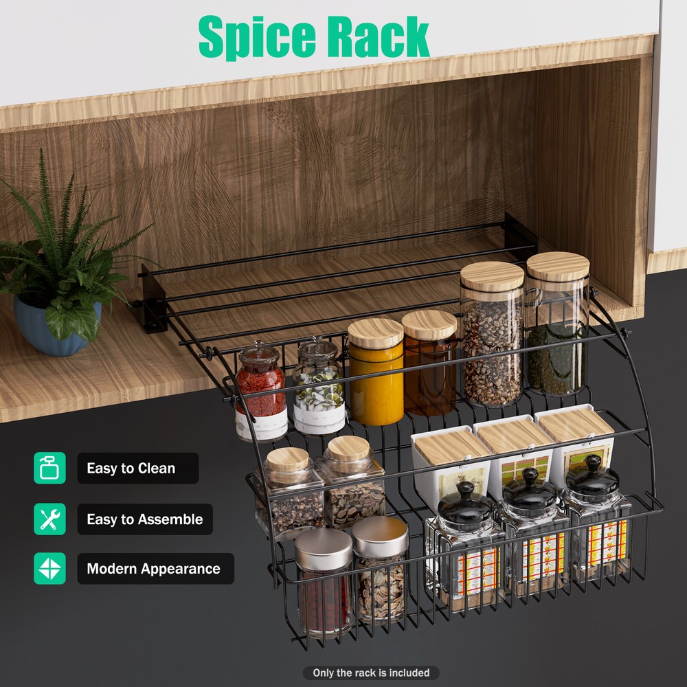 Pull down 3 Tier Cabinet Spice Rack Organizer Metal Storage Shelf Kitchen Use
