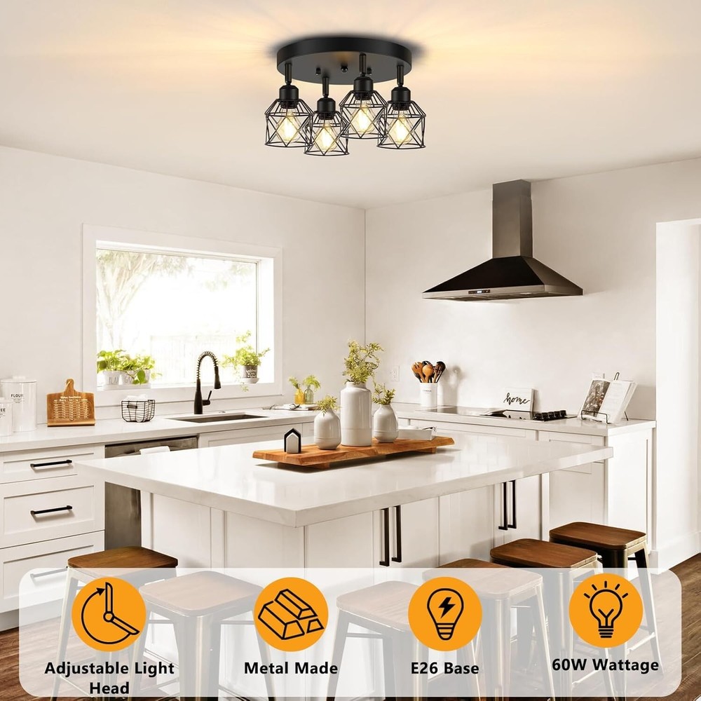 4-Light Kitchen Light Fixtures Ceiling Mount, Adjustable Multi-Directional...