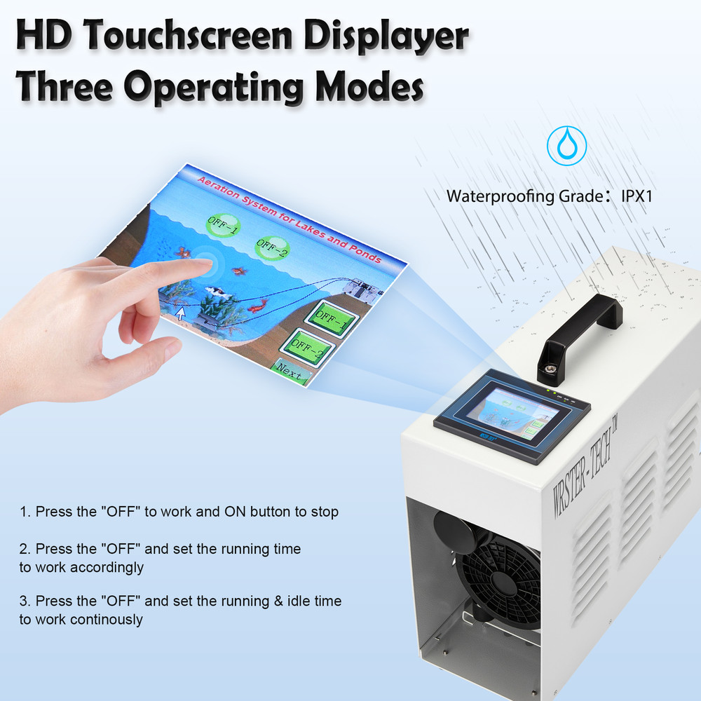 Pond Aerator Cabinet Touchscreen Controller 200' Tubing 2 Diffusers Cooling Fan