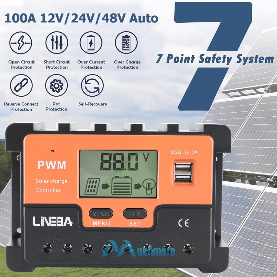 PWM Solar Panel Regulator Charge Controller 12V/24V/48V Auto Focus Tracking 2USB