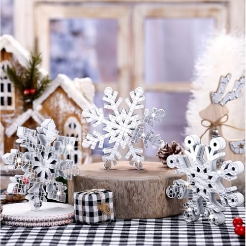 3 Pcs Winter Snowflake Centerpieces for Tables Disco Snowflake Table