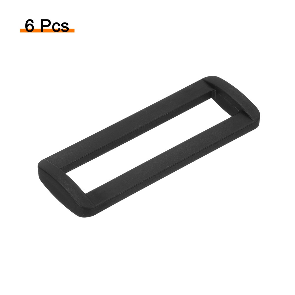 6Pcs 2" Plastic Rectangle Rings Webbing Belts Buckle Slide Loop Black