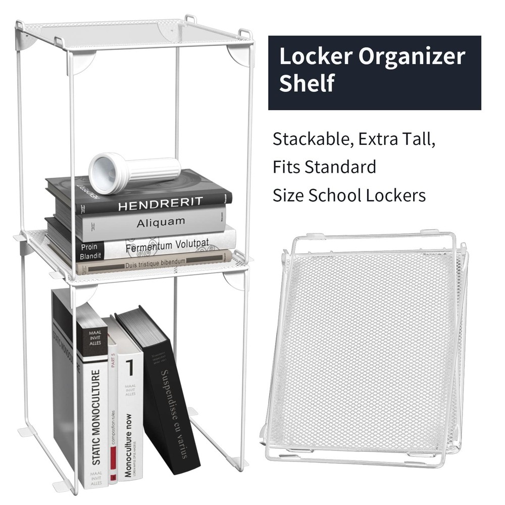 Neudeco 2 Pack Mesh Locker Shelf Stackable Extra Tall Organizer Collapsible