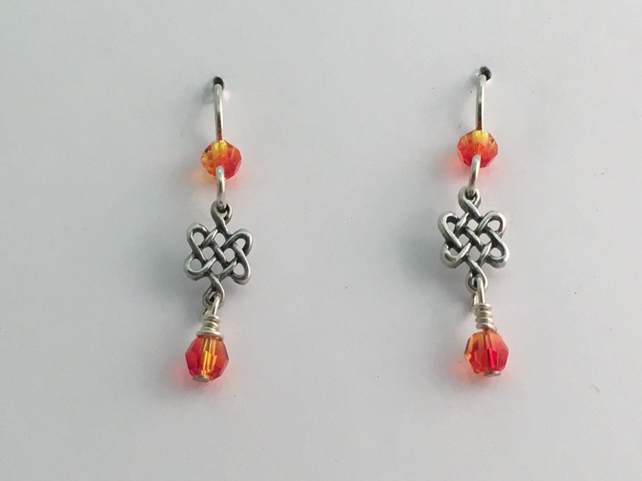 Sterling silver small Celtic knot dangle earrings-endless, orange dangle, Knots