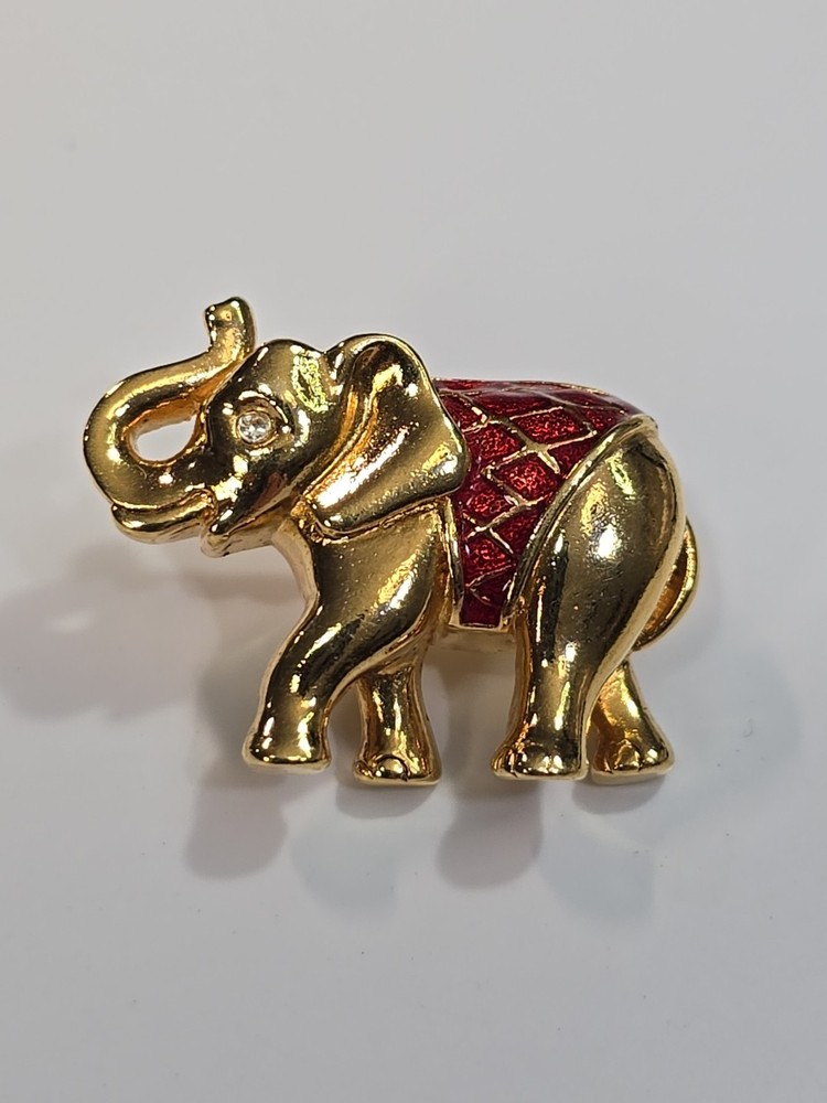 Elephant Lapel Pin Gold & Red Color Metal