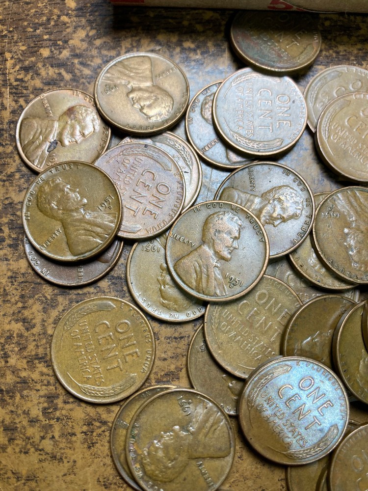 1951-D LINCOLN WHEAT CENT PENNY ROLL, nice condition