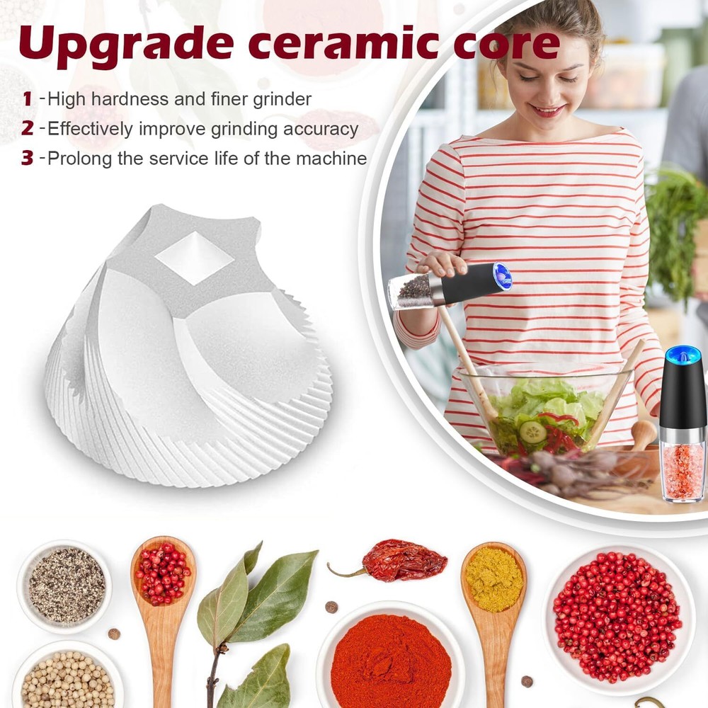 1Pair Gravity Electric Salt and Pepper Grinder Set, Adjustable Coarseness