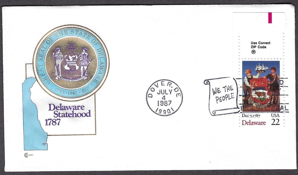 2336 Cover Craft Cachet FDC - Delaware Statehood Anniversary using ZIP code Sgl.