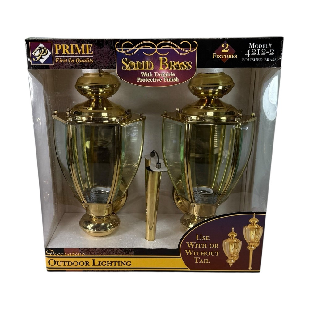 Vintage 1998 Prime Solid Brass Outdoor Lighting 2 Fixture Pack #4212-2 NOS!