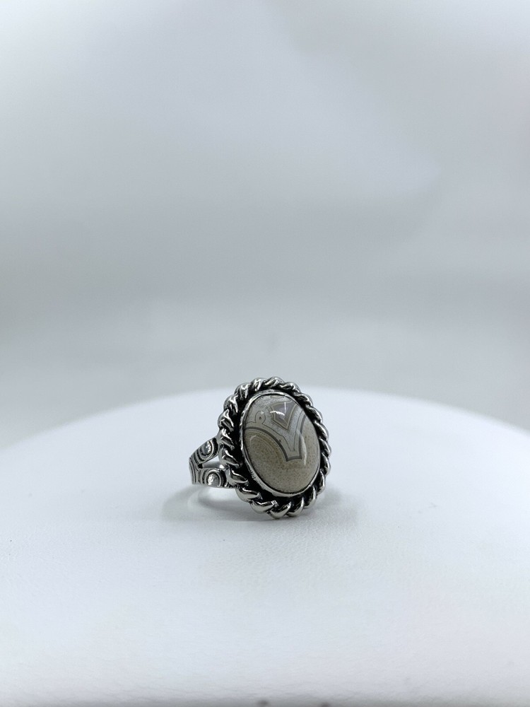 Sterling Silver White Agate Egg Ring Size 6 Handmade
