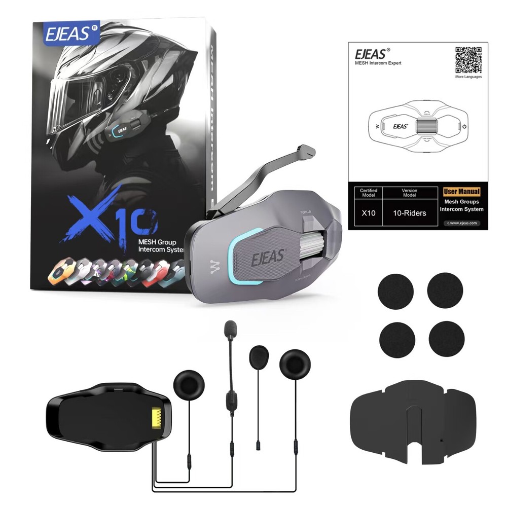 EJEAS Motorcycle Intercom Helmet Headset Mesh Bluetooth Wireless Waterproof Road