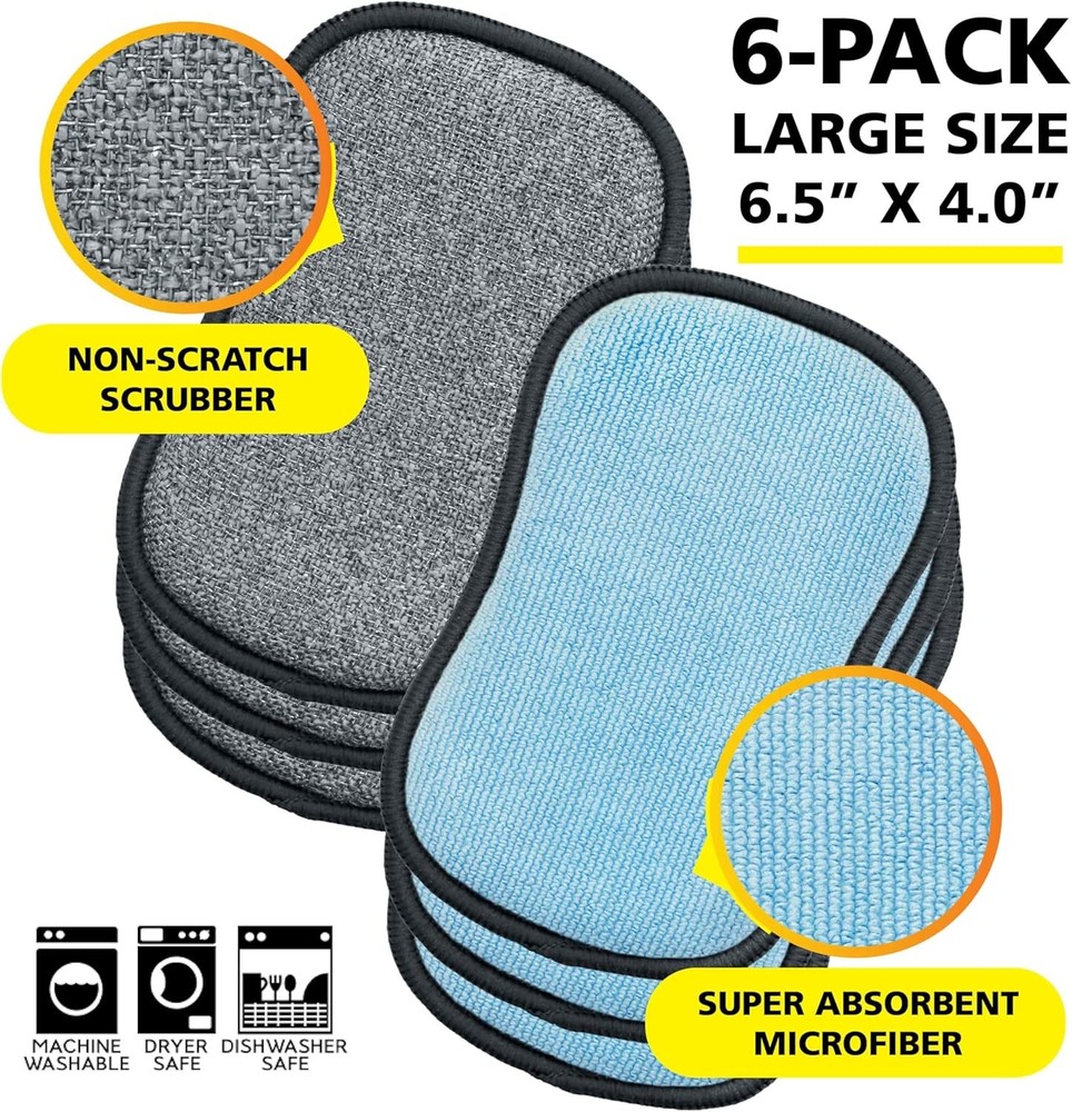 Original Scrub-N-Wipe Pad by , 6-Pack, Microfiber, Multi-Surface, Non-Scratch, D