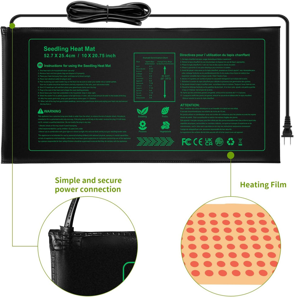 2 Pack Seedling Heat Mat, Durable Waterproof Seed Germination Heating Mat, Warm