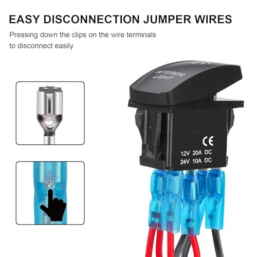 Interior Light Rocker Switch, On Off SPST 5 Pin Latching Switch, INTERIOR LIGHT