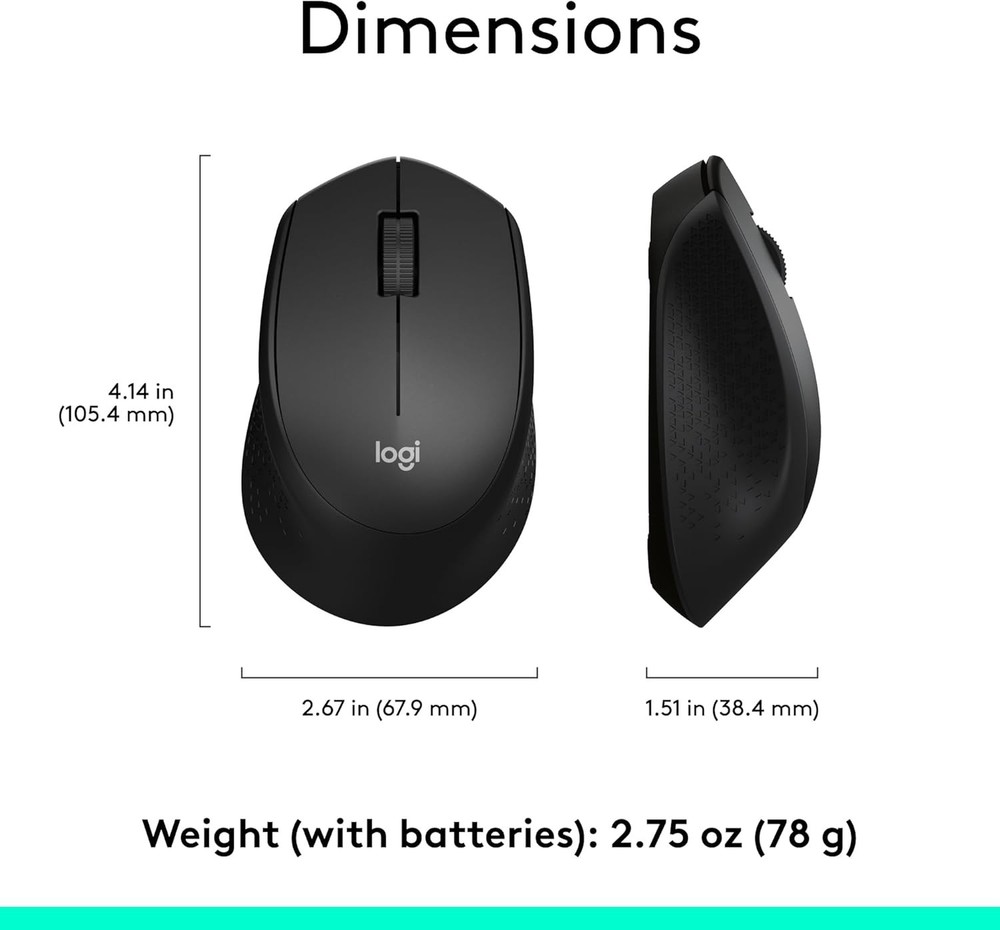 M330 Silent Wireless Mouse, 2.4GHz with USB Receiver, Optical Tracking, Quiet...