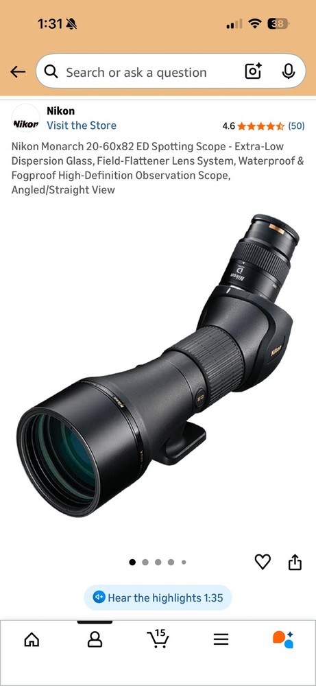 Nikon Monarch 20-60x82 ED Spotting Scope - Angled View
