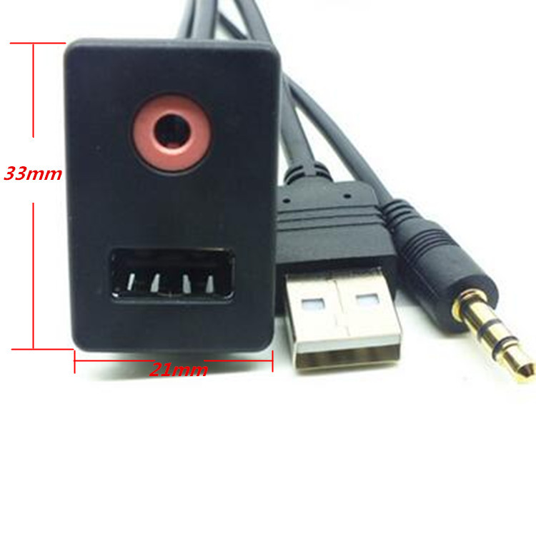 Auto 3.5mm USB AUX Headphone Male Jack Flush Mount Mounting Adapter Panel Input