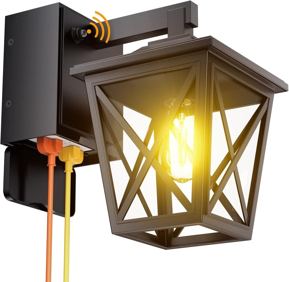 Porch Light with Socket, Waterproof Rustproof Aluminum with GFCI Socket (Black)