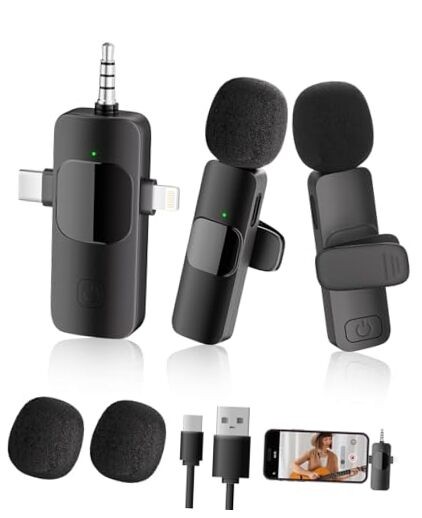 3-in-1 Wireless Lavalier Microphone for iPhone&Android,mini Microphone for