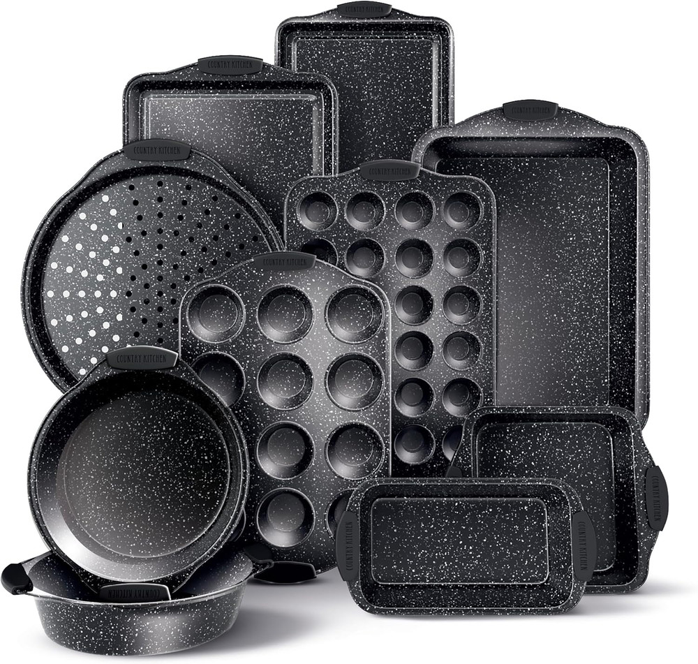 Nonstick Stackable Bakeware Set - Durable, Easy Release Baking Set, Black, 10 Pc