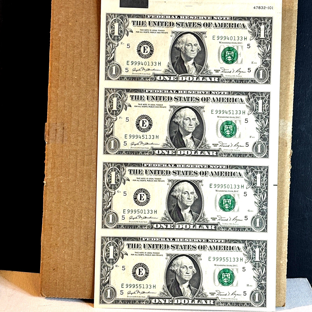 1981 $1.00  Difficult E/H  Block Uncut  Production Error 4 Subject sheet-choice