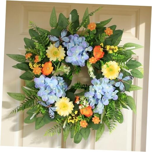 24in Hydrangea Spring Wreaths for Front Door - Summer Hydrangea & Butterfly