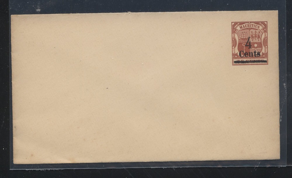 Mauritius  overprinted postal envelope 4 cents unused         EX1111