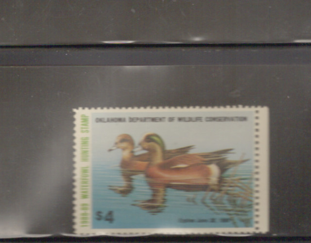 Oklahoma State Duck Stamp 1988 $4.00 at face value