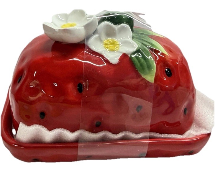 🍓NWT Corner Ruby Ceramic Strawberry Butter Dish