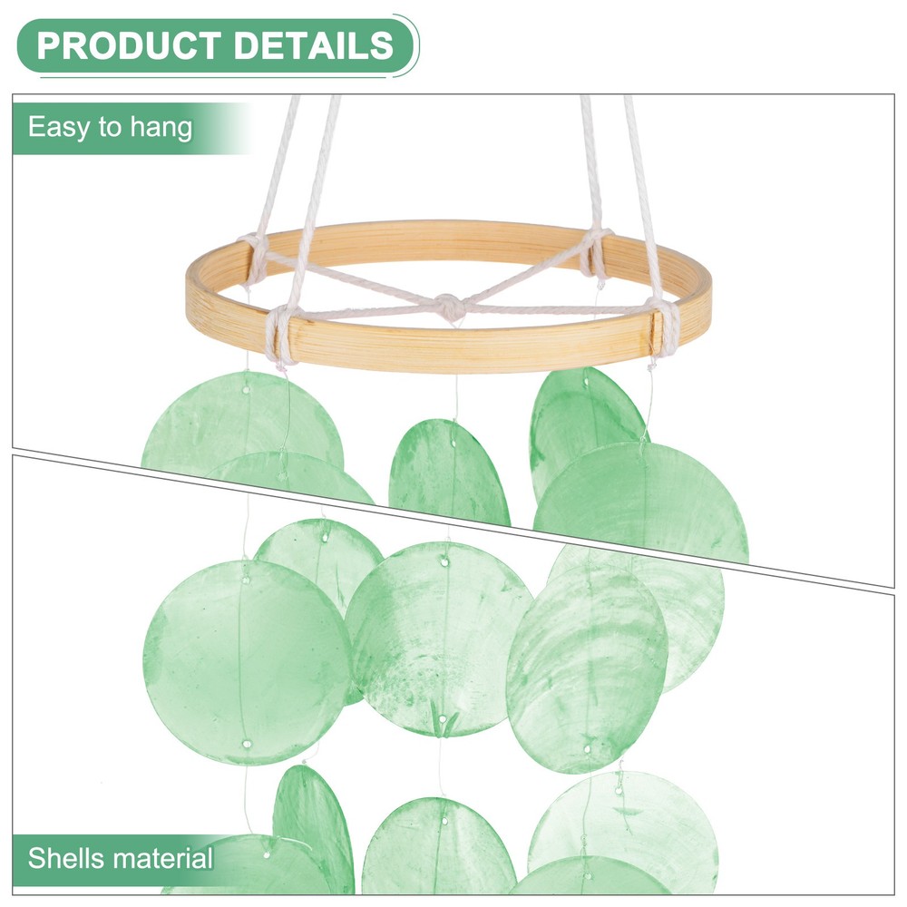 Shell Wind Chime for Outside, Hanging Sea Glass Shell Wind Chime [Green]