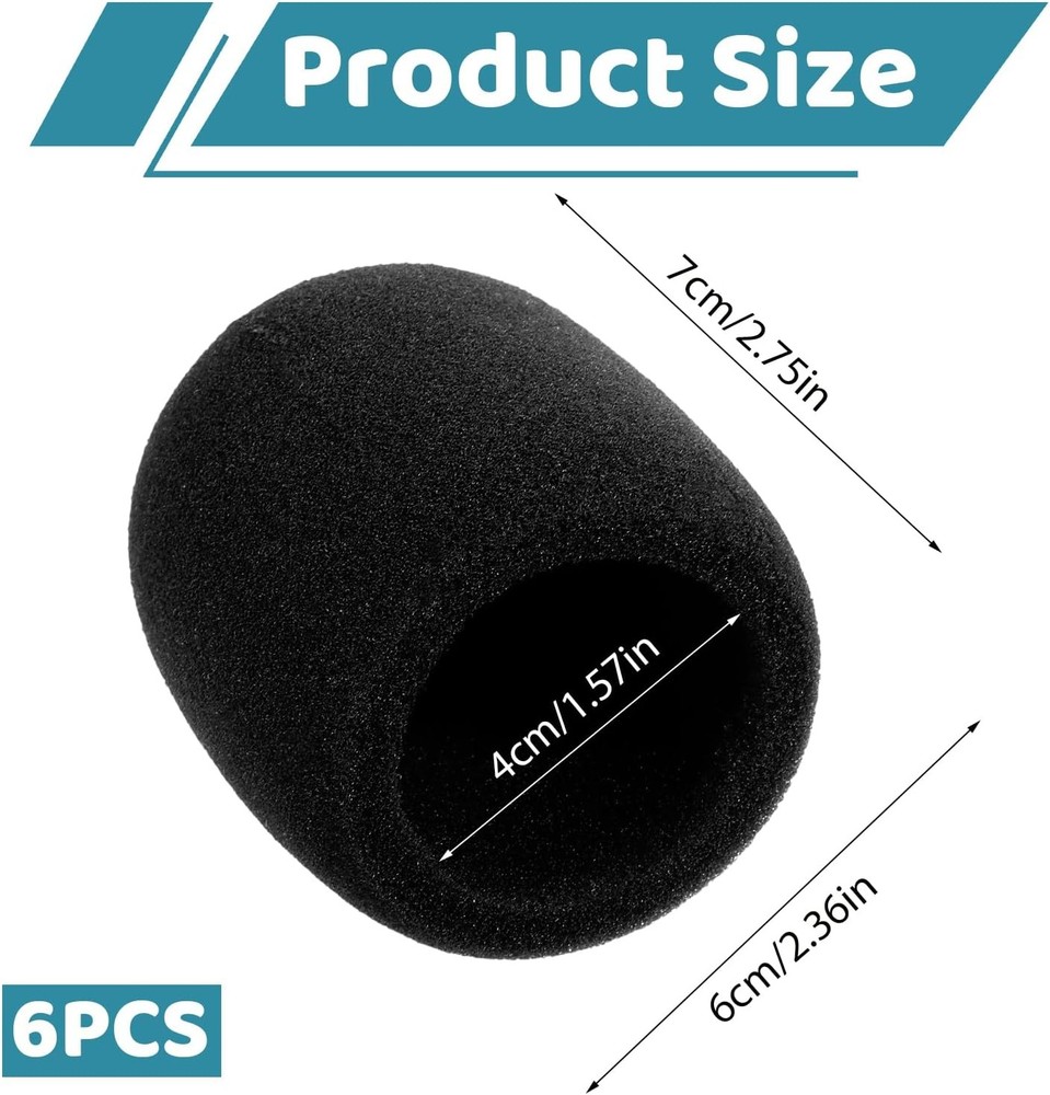 Microphone Cover, 6PCS Foam Mic Covers Black Microphone Windscreen Pop Filter Co
