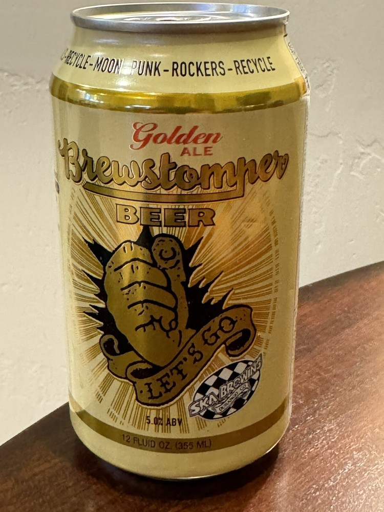 SKA Durango, CO - Brewstomper Golden Ale - Empty Beer Can Bottom Opened