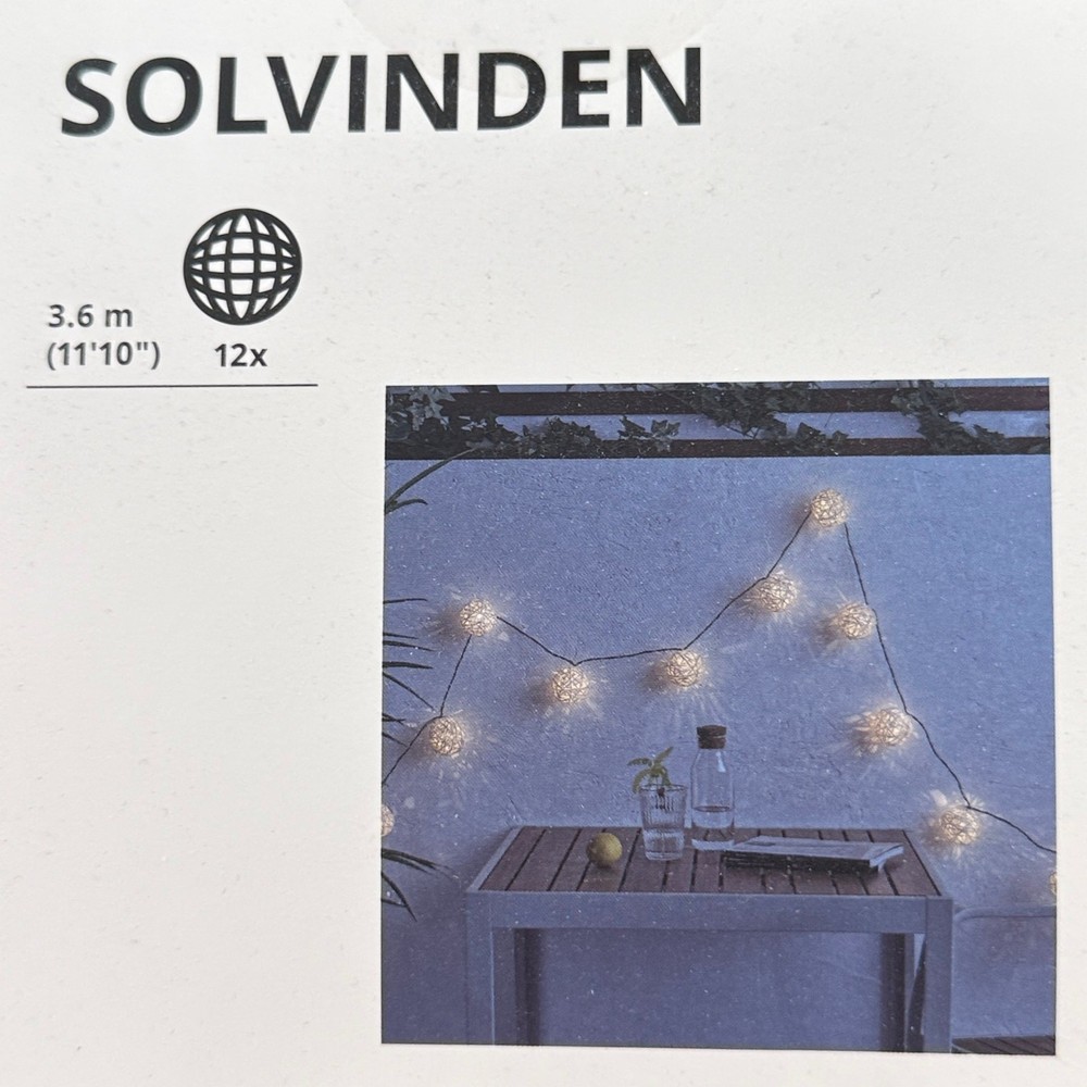 IKEA SOLVINDEN White LED String Light with 12 Lights. Battery Operated