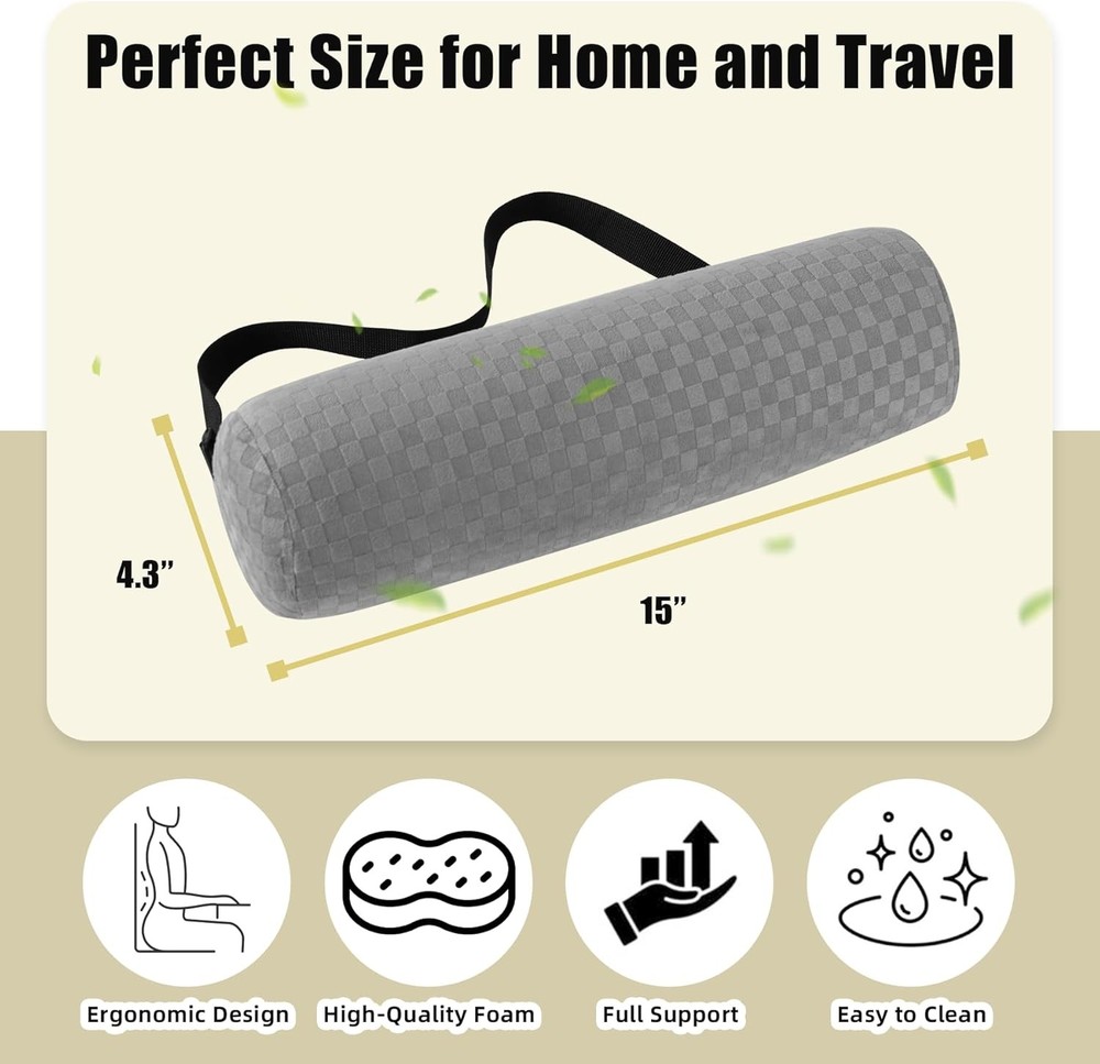 Lumbar Roll Pillow for Lower Back, Long-15*4.3'', Light Grey