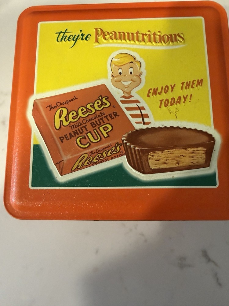 Reese's Orange Advertising Tin 1997 Candy & Nuts Theme