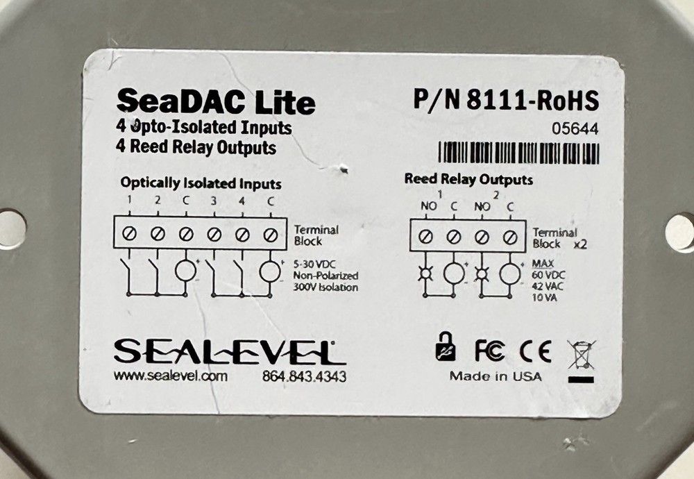 Sealevel SeaDAC Lite Digital I/O Module, 4 Inputs, 4 Outputs, 8111-RoHS