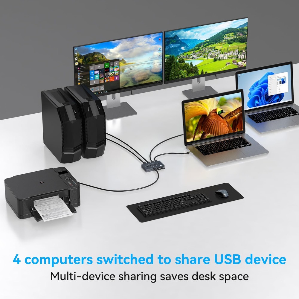 10Gbps USB 3.2 Switch 4 Computers Share 4 Peripherals 4 Port USB Switcher for...