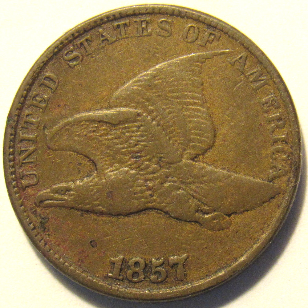 1857 FLYING EAGLE CENT, VF ~ SHARP EXAMPLE WITH ATTRACTIVE GOLDEN BROWN TONES