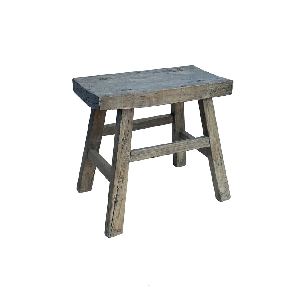 Rustic Raw Rough Wood Grain Rectangle Slim Stool Bench Side Table JK329