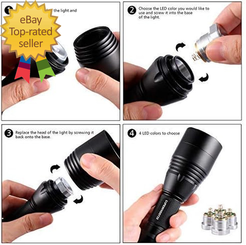 A8Plus Long Range Zoomable Hunting Flashlight Spotlight Kit, Green Red White