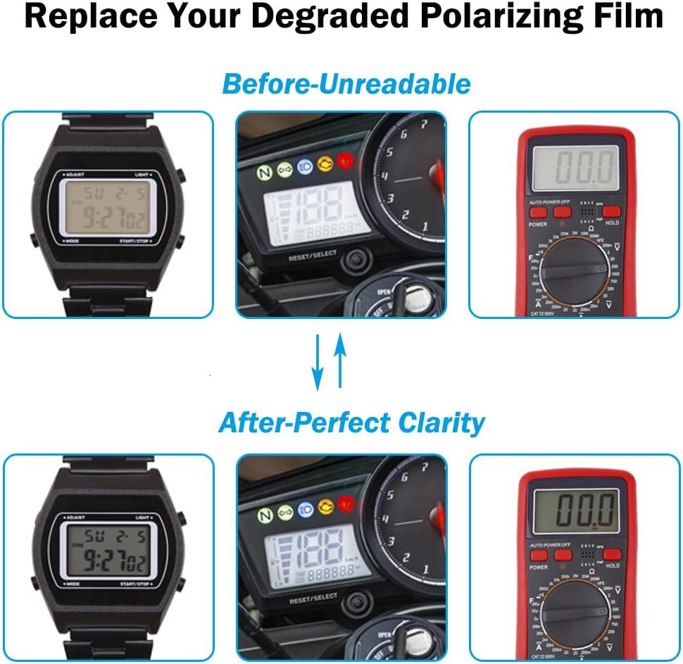 Polarized Filter Film Adhesive Sheets for Dashboard Display LCD Watch Screen 2Pc