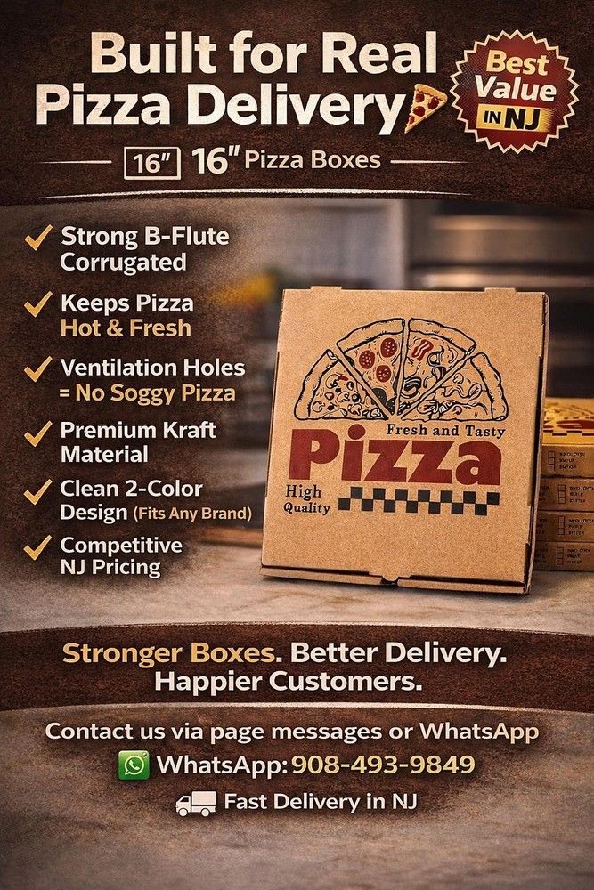 16" x 16" x 2" Kraft Corrugated Pizza Box, Bakery/Party Boxes Bulk 50/Bundle.